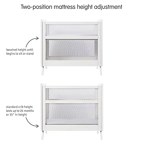 BreathableBaby Breathable Mesh 2-in-1 Mini Crib with Mattress — White — Two Adjustable Mattress Heights — Greenguard Gold Certified
