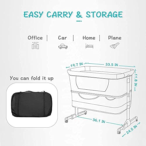 Bedside Sleeper Bedside Crib, Baby Bassinet 3 in 1 Travel Baby Crib,Bedside Bassinet co Sleeper with Breathable Net,Infant Bassinet for Bed (Gray)