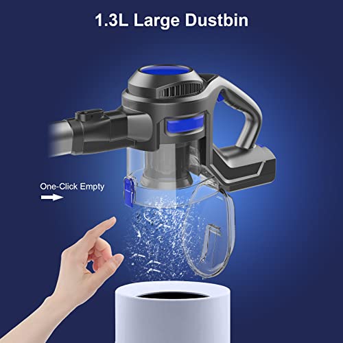 Tocwon Cordless Vacuum Cleaner, Stick Lightweight for Hard Floor Carpet Pet Hair, Household Cleaner 4 in 1 with Powerful Suction, Motorized Led Brush, 1.3L Large Capacity, Blue (TOCN00202201)