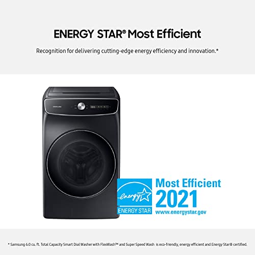 SAMSUNG 6.0 Cu Ft. Smart Dial Front Load Washer, Wash 2 Loads in 1 Large Capacity Machine, FlexWash, 28 Minute Super Speed Clothes Washing, Steam Stain Removal, WV60A9900AV/A5, Brushed Black
