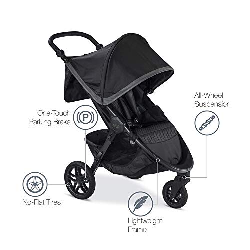 Britax B-Free Stroller | All Terrain Tires + Adjustable Handlebar + Extra Storage with Front Access + One Hand, Easy Fold, Pewter