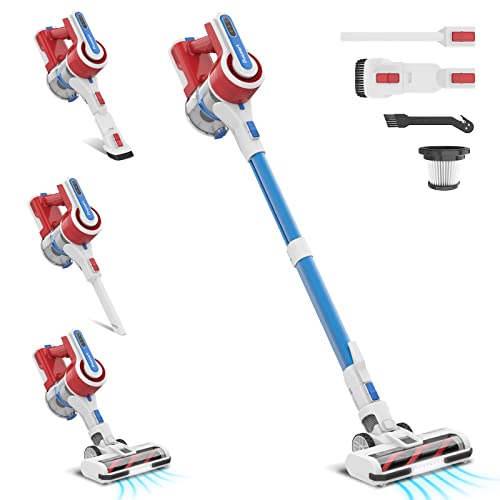 Cordless Vacuum Cleaner, 26Kpa 350W Powerful Cordless Stick Vacuum, POWEART Self-Standing 6-in-1 Rechargeable Battery Vacuum, Lightweight Vacuum Cleaner for Pet Hair Hardwood Floor Carpet Car Home-V80
