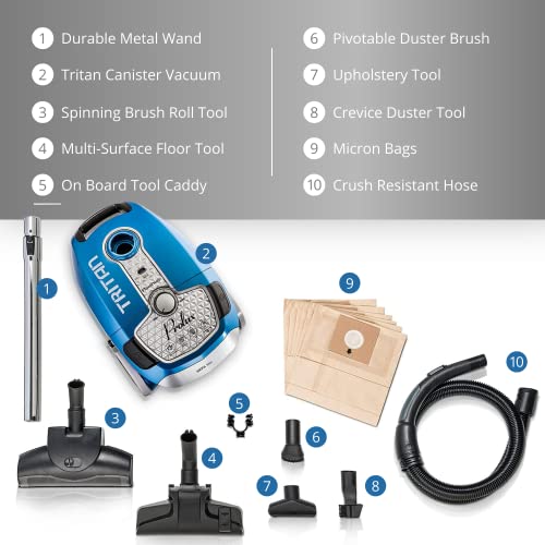 Prolux Tritan Bagged Canister Vacuum with HEPA Filtration and Complete Home Care Tool Kit
