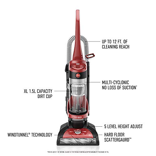 Hoover Windtunnel Max Capacity Upright Vacuum Cleaner with HEPA Media Filtration, UH71100, Red