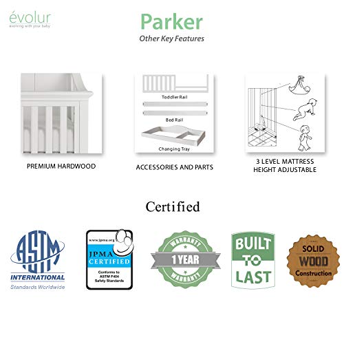 Evolur Parker 5 in 1 Convertible Crib, Winter White
