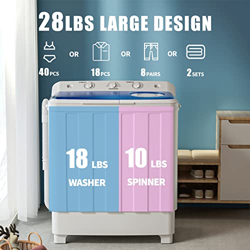 VCJ Portable Washing Machine 28bls Large Capacity Twin Tub Washing Machine Compact Washer & Spinner Combo Equipped with a Drain Dump for Apartments, Dorms and RVs