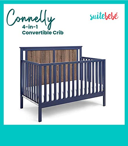 Suite Bebe Connelly 4 in 1 Convertible Crib in Midnight Blue with Vintage Walnut