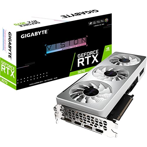 GIGABYTE GeForce RTX 3070 Vision OC 8G (REV2.0) Graphics Card, 3X WINDFORCE Fans, LHR, 8GB 256-bit GDDR6, GV-N3070VISION OC-8GD REV2.0 Video Card