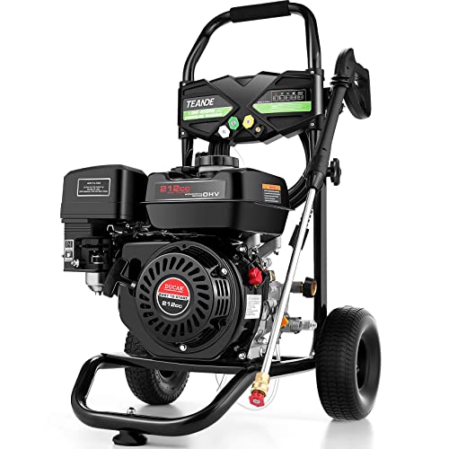 TEANDE Gas Pressure Washer 3200PSI 2.6 GPM Power Washer 7.0HP Commercial Heavy-Duty Washing Machine with 25ft Hose & 5 Nozzles, Black