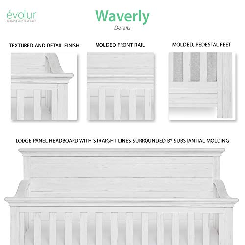 Evolur Waverly 5-in-1 Full Panel Convertible Crib in Weathered White, Greenguard Gold Certified 58.75x31.25x46.5 Inch (Pack of 1)