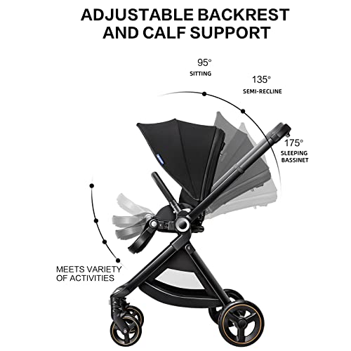 ELITTLE Full Size Compact Stroller EMU - Lightweight High Landscape Baby Strollers, Portable Toddler Stroller Travel with Large Canopy Reversible Seat, 0-36 Months Newborn Infant Bassinet