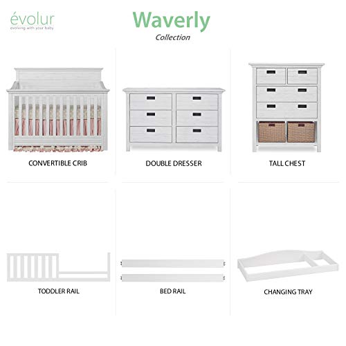 Evolur Waverly 5-in-1 Full Panel Convertible Crib in Weathered White, Greenguard Gold Certified 58.75x31.25x46.5 Inch (Pack of 1)