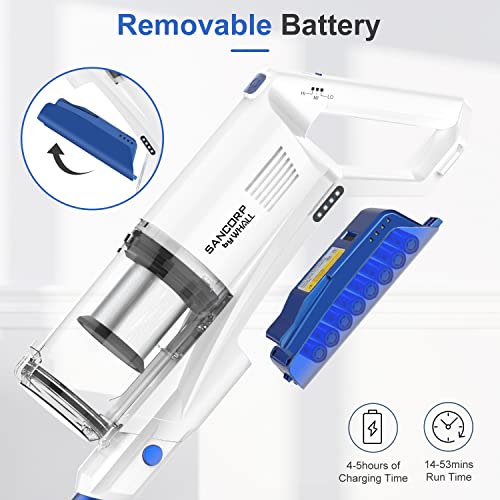 Cordless Vacuum Cleaner, whall Upgraded 22Kpa Suction 280W Brushless Motor 4 in 1 Cordless Stick Vacuum Cleaner, Lightweight Handheld Vacuum for Home Pet Hair Carpet Hard Floor,up to 53mins Runtime