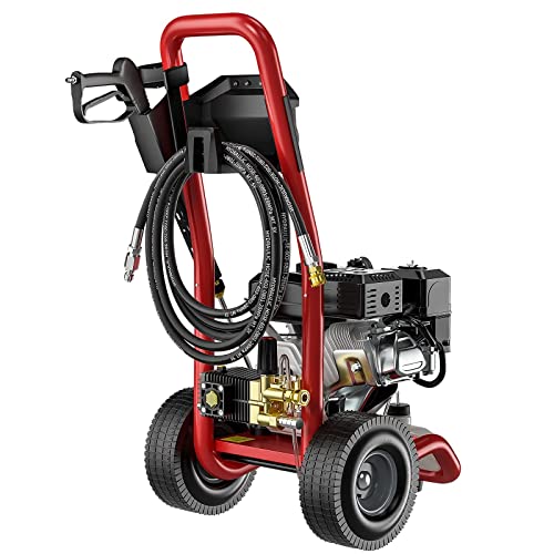 POHIR Gas Pressure Washer, 3.3 GPM Industrial Crankshaft Triplex Brass Pump with Pressure Regulating Valve, Self-Lubricating Corrosion-Resistant Ceramic Plunger, 7HP Power Washer Gas Powered 3600 PSI