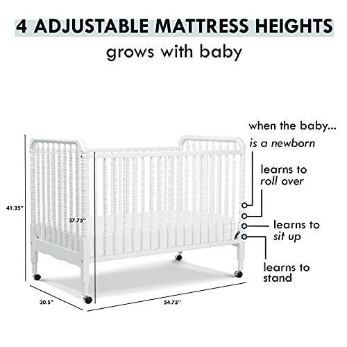 DaVinci Jenny Lind 3-in-1 Convertible Crib in White, Removable Wheels, Greenguard Gold