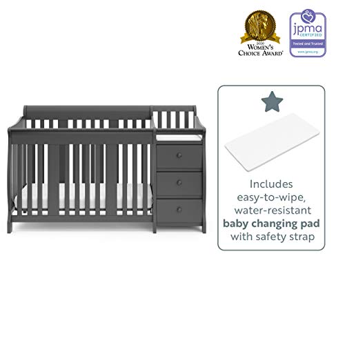 STORKCRAFT Portofino 4 In 1 Fixed Side Convertible Crib Changer, Gray