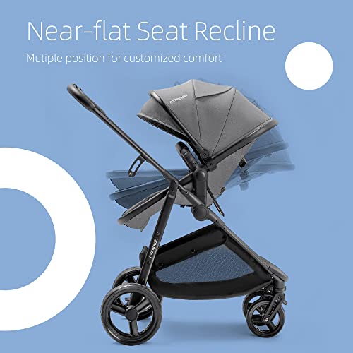 Mompush Wiz 2-in-1 Baby Stroller with Bassinet Mode - Foldable Infant Stroller to Explore More as a Family - Toddler Stroller with Reversible Stroller Seat - Travel System Compatible