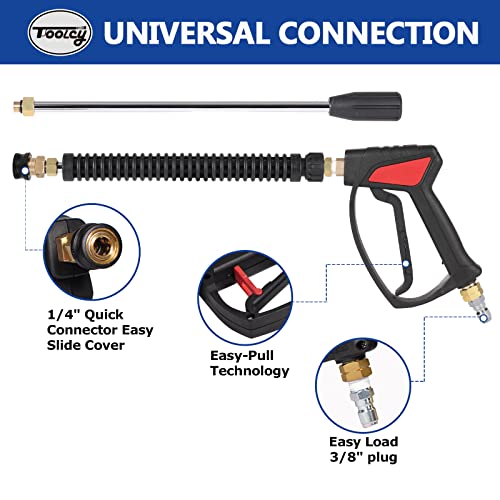 TOOLCY Pressure Washer Gun, Professional Durability, Multiple Easy Extension Wand, 5 Nozzle Tips, M22 to 3/8" Quick Connection, Fit Most Power Washer Stand Up to 4500 PSI.