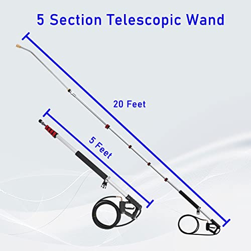 M MINGLE Telescoping Pressure Washer Wand, 20 Feet High Power Washer Telescopic Spray Wand with 2 Extension Wands, 5 Spray Nozzle Tips, 2 Couplers and Support Belt, 4000 PSI