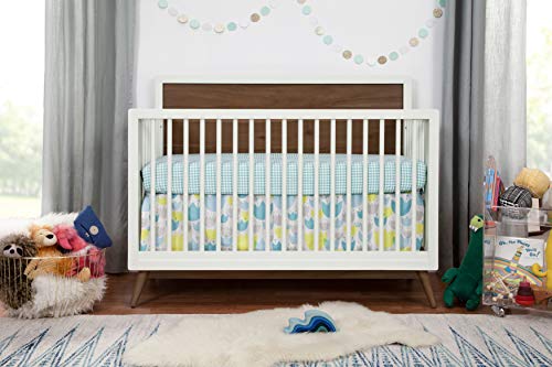 Babyletto Palma 4-in-1 Convertible Crib with Toddler Bed Conversion Kit in Warm White/Natural Walnut, Greenguard Gold Certified