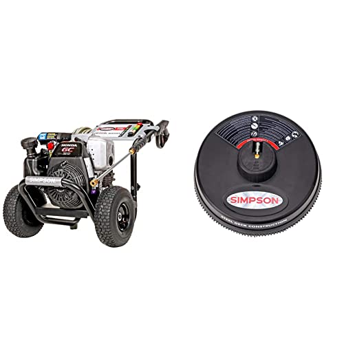 Simpson Cleaning MSH3125 MegaShot Gas Pressure Washer Powered by Honda GC190, 3200 PSI at 2.5 GPM, Black & 80165, Rated Up to 3700 PSI Universal 15" Steel Surface Scrubber, Plain
