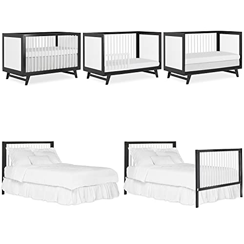 Dream On Me Carter 5-in-1 Full Size Convertible Crib / 3 Mattress Height Settings / JPMA Certified / Made of New Zealand Pinewood / Sturdy Crib Design, Black & White