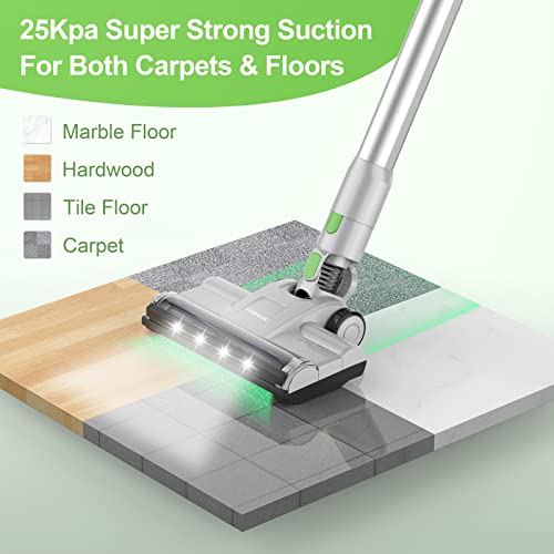 Cordless Vacuum Cleaner with LED Dsiplay, Up to 50min Runtime, 265W 25Kpa Suction Stick Vacuum, 2400mAh Rechargeable Battery Vacuum, 6 in 1 Lightweight Vacuum for Pet Hair Carpet Hard Floor