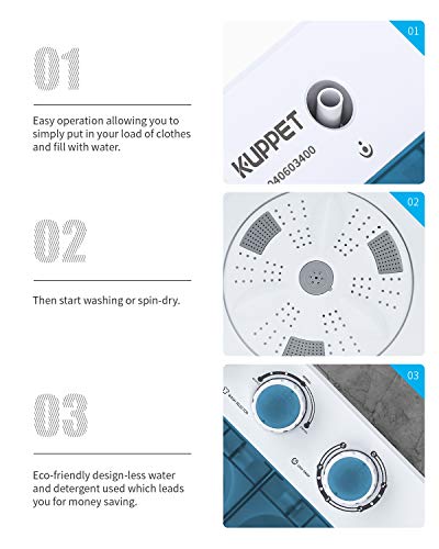KUPPET Compact Twin Tub Portable Mini Washing Machine 21lbs Capacity, Washer(14.4lbs)&Spiner(6.6lbs)/Built-in Drain Pump/Semi-Automatic, White&Blue