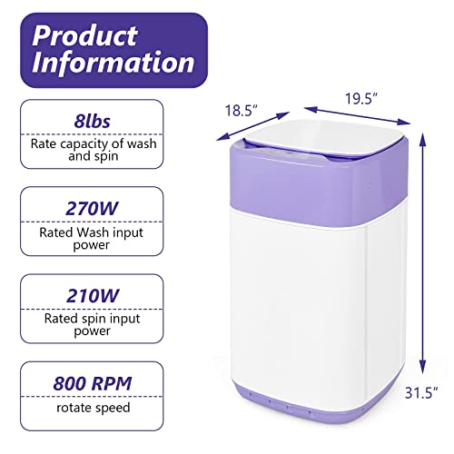 Giantex Portable Washing Machine, Full Automatic Washer and Dryer Combo 8lbs, 1.0 cu.ft 6 Programs 6 Water Levels Built-in Drain Pump, Top Load 2 in 1 Mini Laundry Washer Apartment Dorm (Purple & White)