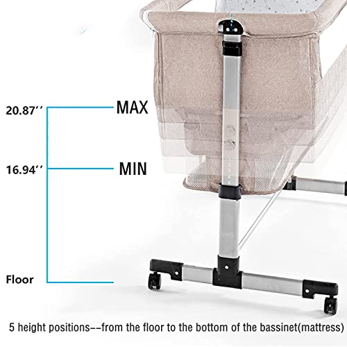 3in1 Bedside Crib for Baby Girl or Boy, Bedside Sleeper Crib for Baby Portable and Adjustable Crib with Mosquito net for Newborn Baby,Deep Khaki