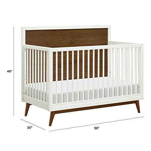 Babyletto Palma 4-in-1 Convertible Crib with Toddler Bed Conversion Kit in Warm White/Natural Walnut, Greenguard Gold Certified