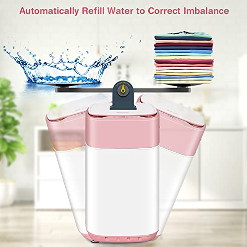COSTWAY Portable Washing Machine, Built-in Drain Pump, 8Lbs Capacity, Full-Automatic washer with 6 Programs, 6 Water Levels, Child Lock, Compact Washer and spinner Combo for RV, Dorm, Apartment (Pink)