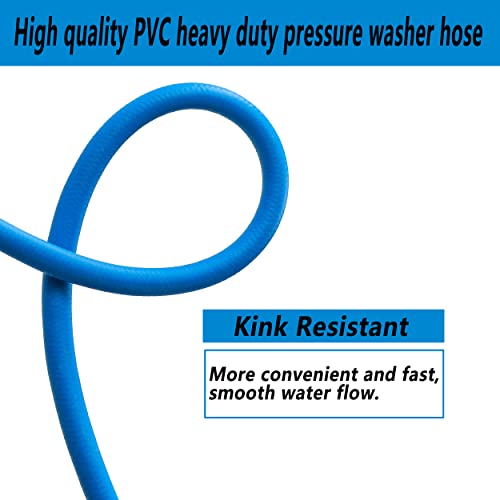 FIXFANS Pressure Washer Hose, 1/4" X 50 FT High Power Washer Extension Hose, Kink & Wear Resistant High Pressure Hose Replacement Compatible M22 Fittings, 3600PSI