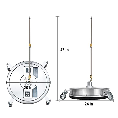20-Inch Pressure Washer Surface Cleaner Driveway Power Washer Accessories Attachments Stainless Steel with 2 Extension Wand