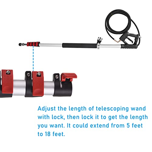 Tool Daily 20 FT Pressure Washer Extension Wand, Telescoping Power Washer Wand, Gutter Power Washer Attachment, Double Support Belt, 5 Spray Nozzle Tips and 2 Adapters, 4000 PSI