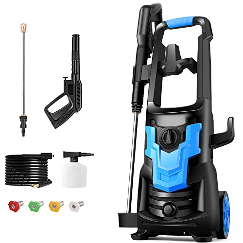 WHOLESUN 3000PSI Pressure Washer, 1900W High Power Washer 2.6 GPM Powerful Machine with Hose Reel, Self Assembled, Rotatable Iron Spray Lance for Patio, Garden, and Car Cleaning(Blue)