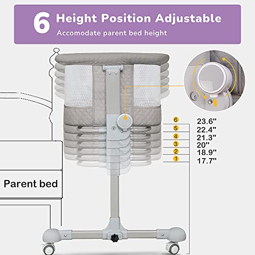 Baby Bassinets Bedside Sleeper, Bedside Crib 3 in 1 Adjustable Travel Baby Bed with Breathable Net and Mattress, Easy Folding Portable Bassinet for Baby (Grey)