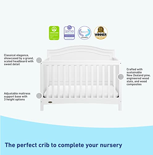 Graco Paris 5-in-1 Convertible Crib (White) – GREENGUARD Gold Certified, Converts to Toddler Bed, Daybed and Full-Size Bed, Fits Standard Full-Size Crib Mattress, Adjustable Mattress Support Base
