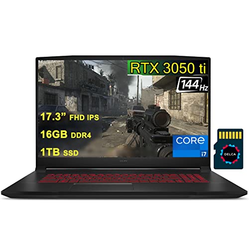 MSI Katana GF76 17 Gaming Laptop I 17.3” FHD IPS 144Hz I 11th Gen Intel 8-Core i7-11800H I 16GB DDR4 1TB SSD I GeForce RTX 3050 Ti 4GB Graphic I USB-C HDMI Backlit Win10 Black + 32GB MicroSD Card