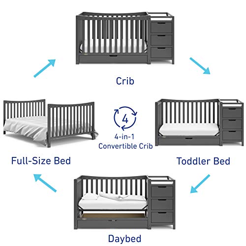 Graco Remi All-in-One Convertible Crib with Drawer & Changer - Jpma-Certified Convertible Crib with Storage Drawer, Gray, 116.73 pounds