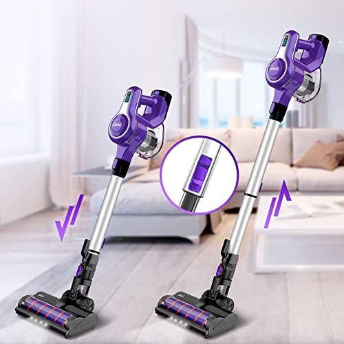 INSE Cordless Vacuum Cleaner, 23Kpa 265W Powerful Suction Stick Vacuum Cleaner,Up to 45min Runtime, Rechargeable Battery Vacuum,10-in-1 Lightweight Vacuum for Carpet Hard Floor Pet Hair Car,S6T Violet