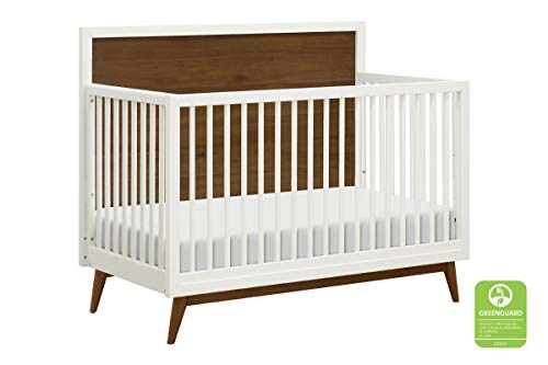 Babyletto Palma 4-in-1 Convertible Crib with Toddler Bed Conversion Kit in Warm White/Natural Walnut, Greenguard Gold Certified
