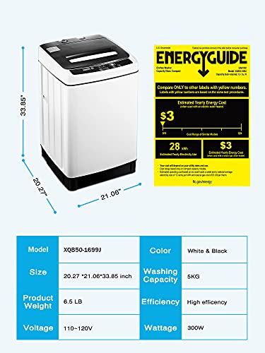 ke- Full Automatic Washing Machine, 1.5Cu.Ft 11lbs Capacity Portable Machine, 8 Programs 10 Water Levels Energy Saving Top Load Washer for Apartment Dorm