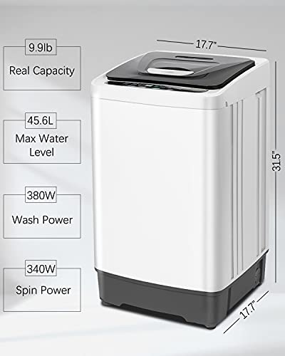 Superday Portable Full-Automatic Washing Machine Washer and Spin Dryer 8 Programs and LED Display Top Load Cloth Cleaner for Apartments,Home,RVs