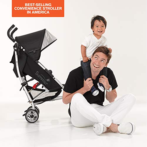 Summer 3Dlite Convenience Stroller, Jet Black - Lightweight Stroller with Aluminum Frame, Large Seat Area, 4 Position Recline, Extra Large Storage Basket - Infant Stroller for Travel and More