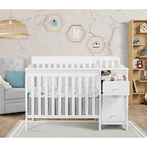 Dream On Me Jayden 4-in-1 Mini Convertible Crib And Changer in White, Greenguard Gold Certified, 56.75x29x41 Inch (Pack of 1)