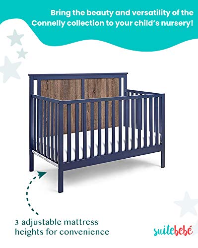 Suite Bebe Connelly 4 in 1 Convertible Crib in Midnight Blue with Vintage Walnut