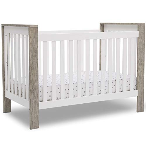 Delta Children Miles 4-in-1 Convertible Crib, Greenguard Gold Certified, Bianca White/Textured Limestone