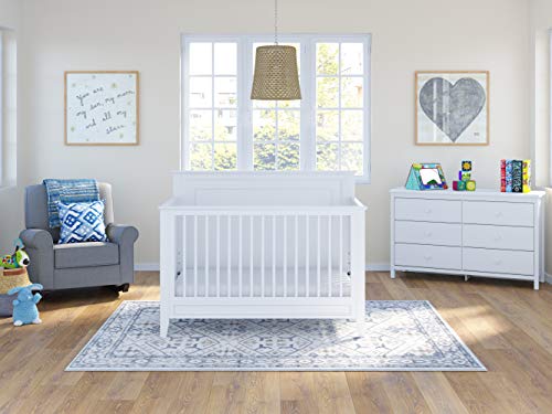 Storkcraft Solstice 5-In-1 Convertible Crib (White) – GREENGUARD Gold Certified, Converts to Toddler Bed and Full-Size Bed, Fits Standard Full-Size Crib Mattress, Adjustable Mattress Support Base