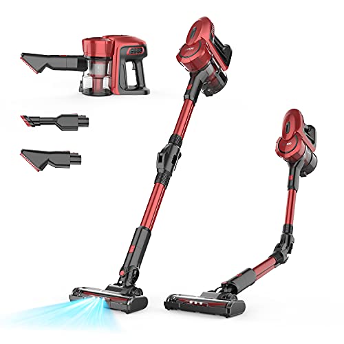 Vacuum Cleaner Cordless Stick Vacuum Cleaner with 280W Motor 25Kpa Suction，5 in 1 Floor Vacuum Cleaner 45 Mins Runtime, for Pet Hair/Snack Crumbs/Sofa Gap/Carpet/Hardwood Floor (Red-25Kpa)